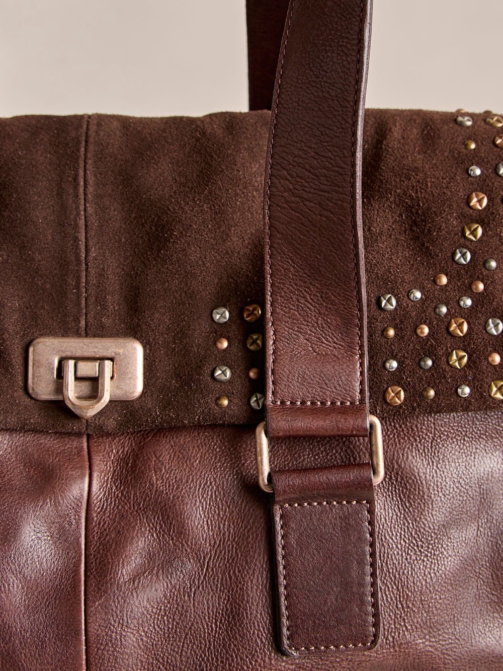 We The Free Dark Brown Studded Leather Shoulder Tote - Picture 2 of 3